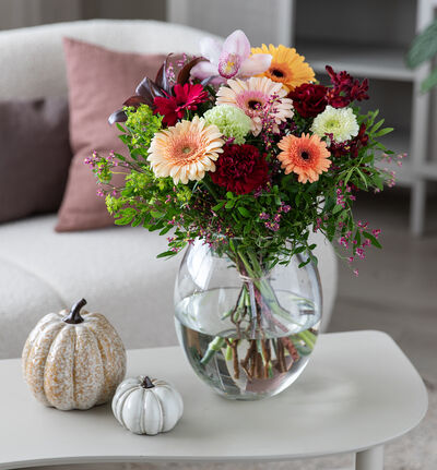 Gavebukett fersken, rød og lime Gavebukett fersken, rød og lime